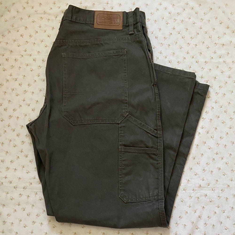 Schmidt Men's Cargo Workwear Pants in Dark Olive Green Gray